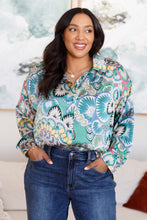 Load image into Gallery viewer, In the Willows Button Up Blouse in Teal Paisley