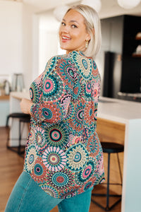 Little Lovely Blouse in Teal Medallion