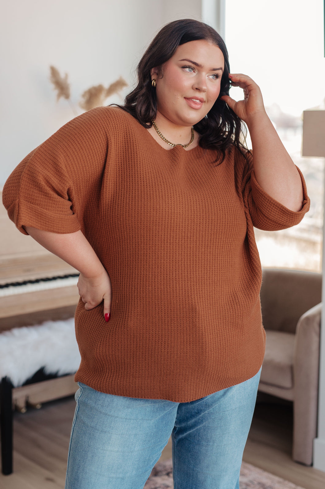 Lotta Love Knitted Sweater Top in Rust