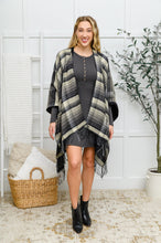 Load image into Gallery viewer, Plaid Fringe Trimmed Open Poncho in Black