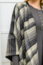 Load image into Gallery viewer, Plaid Fringe Trimmed Open Poncho in Black