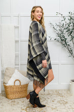 Load image into Gallery viewer, Plaid Fringe Trimmed Open Poncho in Black