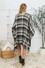 Load image into Gallery viewer, Plaid Fringe Trimmed Open Poncho in Black