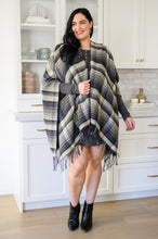 Load image into Gallery viewer, Plaid Fringe Trimmed Open Poncho in Black