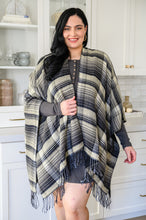 Load image into Gallery viewer, Plaid Fringe Trimmed Open Poncho in Black