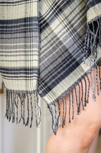 Load image into Gallery viewer, Plaid Fringe Trimmed Open Poncho in Black