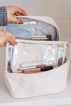 Load image into Gallery viewer, Subtly Checked Cosmetic Bags 3 Piece Set in Ivory