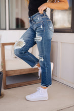 Load image into Gallery viewer, Suki Mid Rise Sequin Patch Tapered Jeans