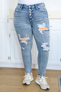 Talulla Bleach Splash Button Fly Destroyed Skinny Jeans